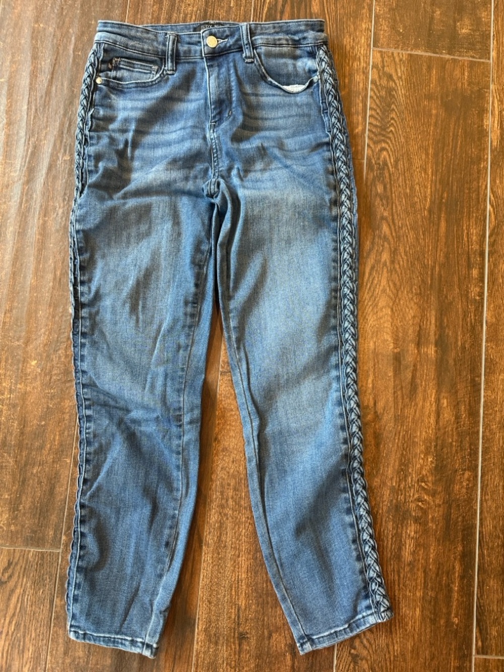 Judy Blue Dark Blue Skinny Jeans with Side Braid Detail